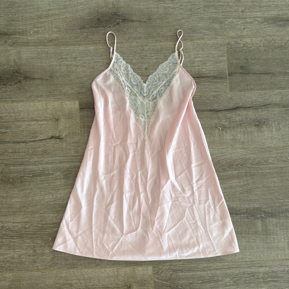 Halston Pink Lace Trim Slip Dress